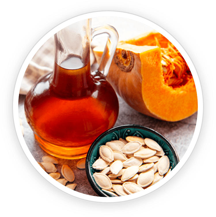 Pumpkin Seed Oil: Rich in antioxidants and nutrients for healthy skin and hair.